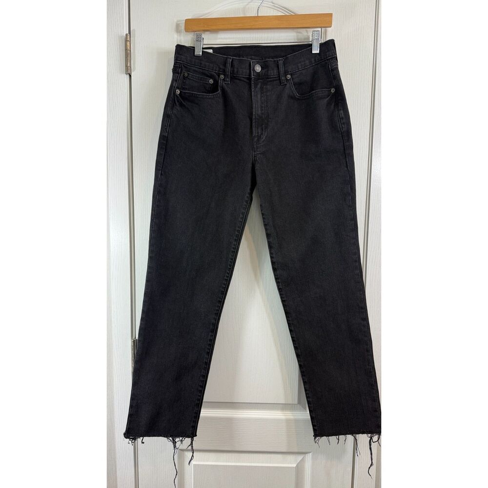 Gap Girlfriend Mid Rise Black Denim Jeans Frayed Cut Off Hem Women's 28 / 6 T